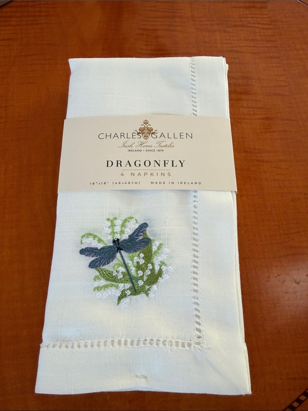 NWT Charles O'Allen Lilly of the Valley Embroidered White Napkins - Set of 4